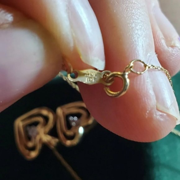 Solid 10k yellow gold heart necklace & earrings se - Picture 4 of 5